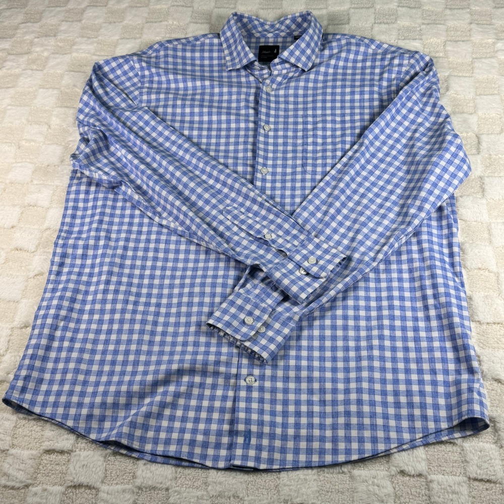 Johnnie-O Performance Gingham Button Down Shirt Mens XL Blue White Plaid Bamboo